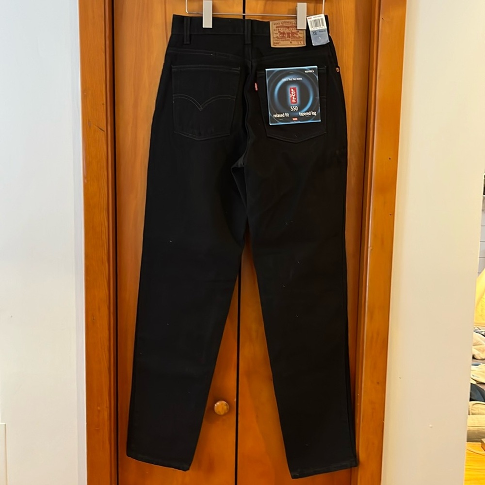 VTG Levi's 550 High Rise Relaxed Fit Tapered Leg Denim Jeans Black Women 10 Long